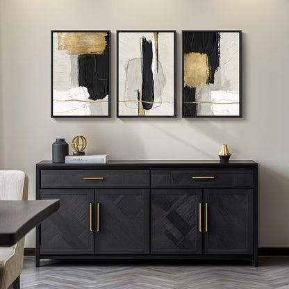 Framed Black and White Abstract Wall Art, 3 Piece Canvas Prints Paintings Artwork for Walls, Modern Minimalist Gold Beige Block Pictures for Living Room Hallway Office Wall Decor 16x24 Inch
