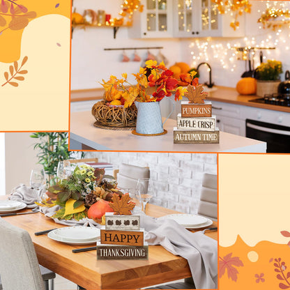 Briwooody 4 Pcs Fall Table Decoration Wooden Reversible Maple Leave Fall Tiered Tray Decor Thanksgiving Centerpiece Rustic Maple Leaves Block Signs Farmhouse Autumn Decoration for Home Kitchen