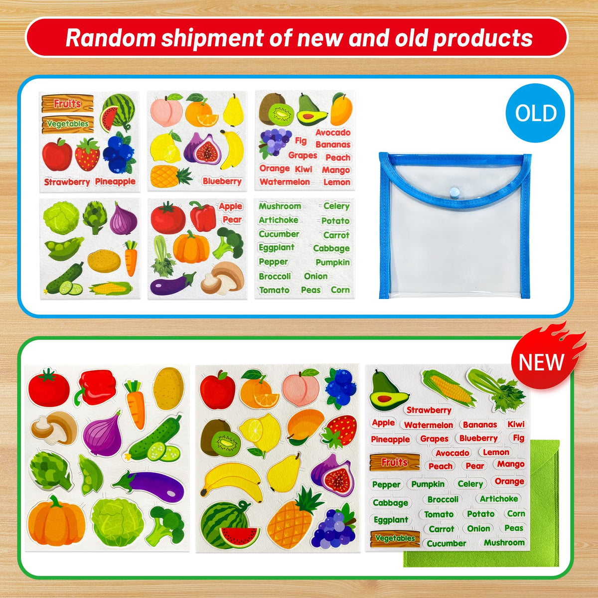 PENGFULL Felt Fruits and Vegetables Learning Pieces,62 Felt Flannel Board Pieces,Learn Common Fruits and Vegetables and Words for Kindergarten,Preschool,Toddlers