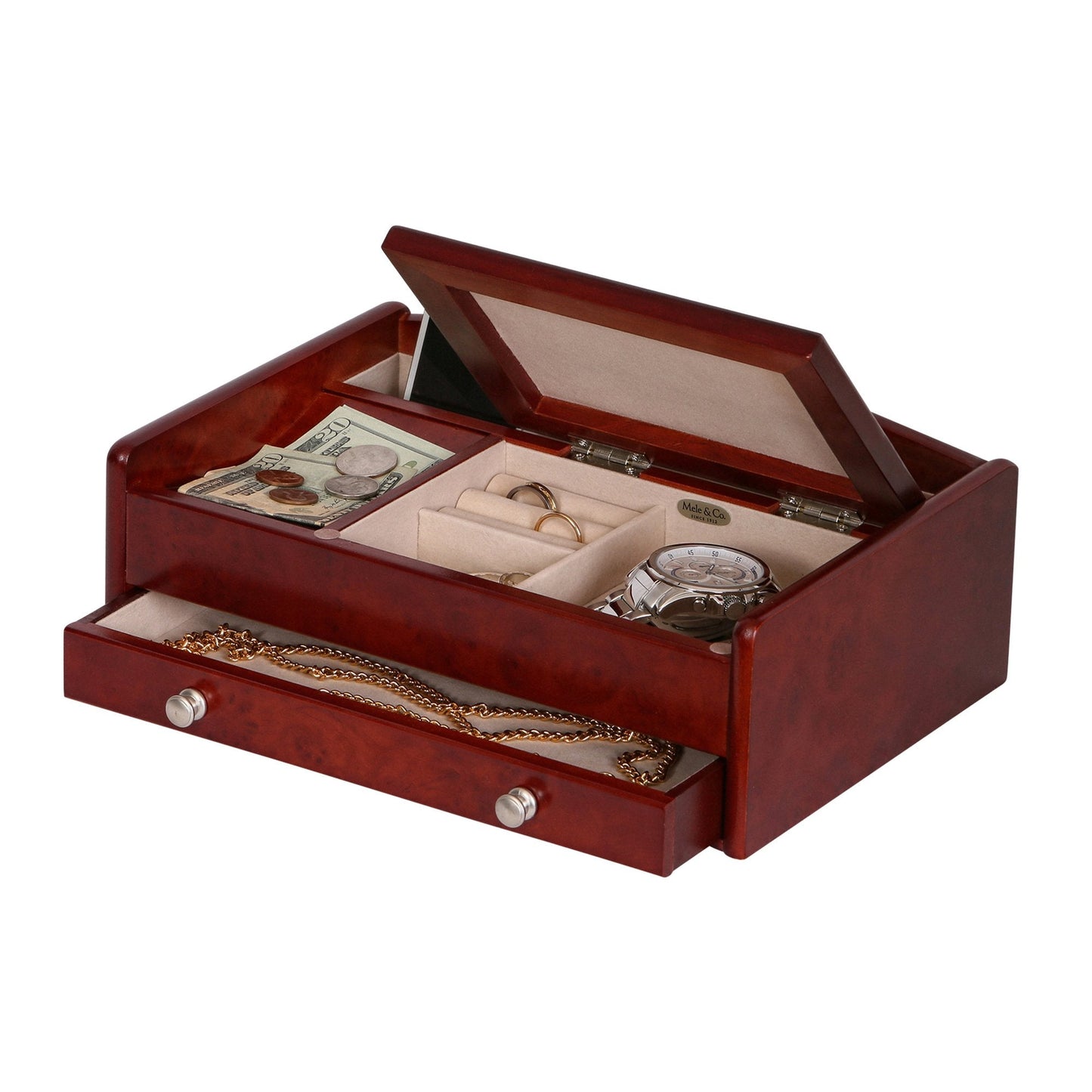 Mele and Co Davin Men’s Dresser Valet Wooden Jewelry Box
