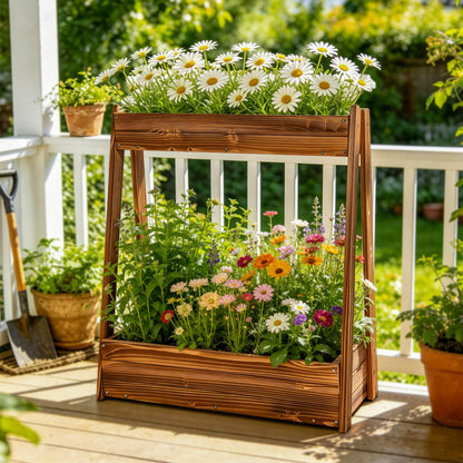 Ultym 2-Tier Elevated Raised Garden Bed, 36" H Fir Wood Planter Box with 23" Large Growing Space, Drainage Holes & Non-Woven Liner, Outdoor Flower Bed & Herb Garden Planter for Patio Balcony Backyard