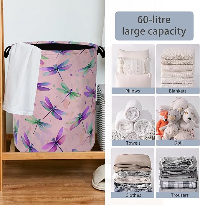Colorful Dragonfly Laundry Basket, Foldable