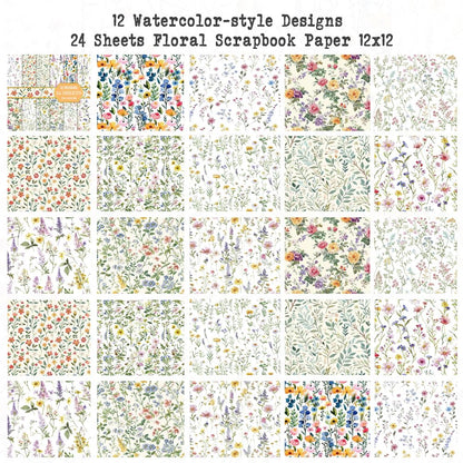 Diuhofart 12x12 Scrapbook Paper Pad - 24 Sheets Double-Sided Pastel Wildflower Paper - Dainty Daisy & Lavender Patterns for Spring Layouts, Easter Crafts & Romantic Journals