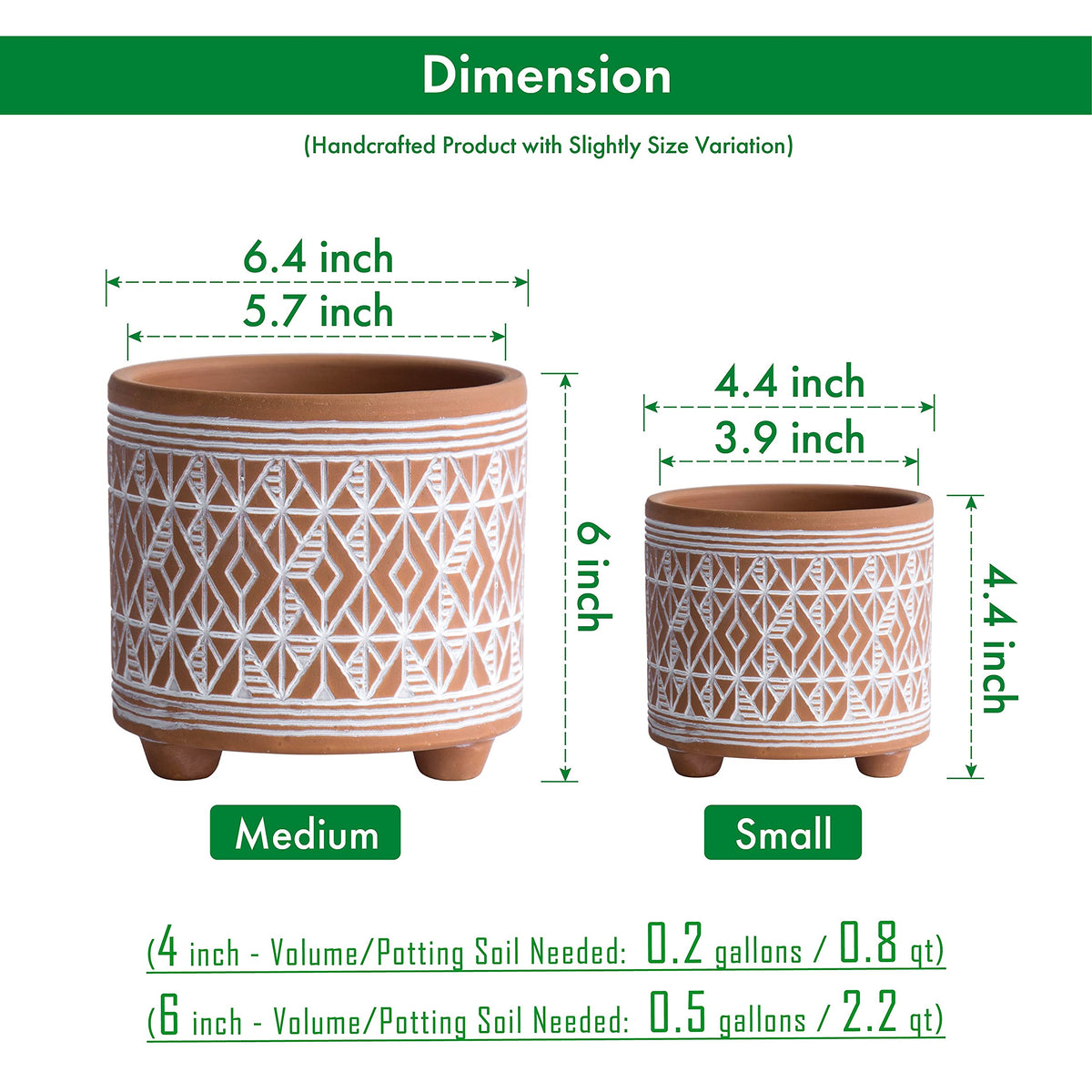 D'vine Dev Set of 2 Terracotta Planter Pots, 4 Inch & 6 Inch, Design Plants Pot with Drainage Hole, Savanna Weave, Terracotta/White, 31-953-G-1