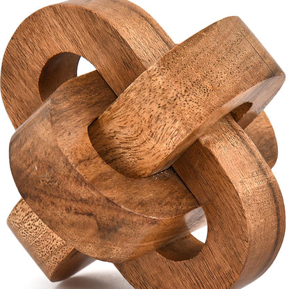 Kimona Statue 3 Link Wooden Knot Hand Carved Home Decoration Crafts Ornaments for Coffee Table Tray Shelf (4" X 4" X 4")