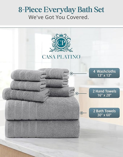 Casa Platino Premium Cotton Bath Towel Set 8 Pcs