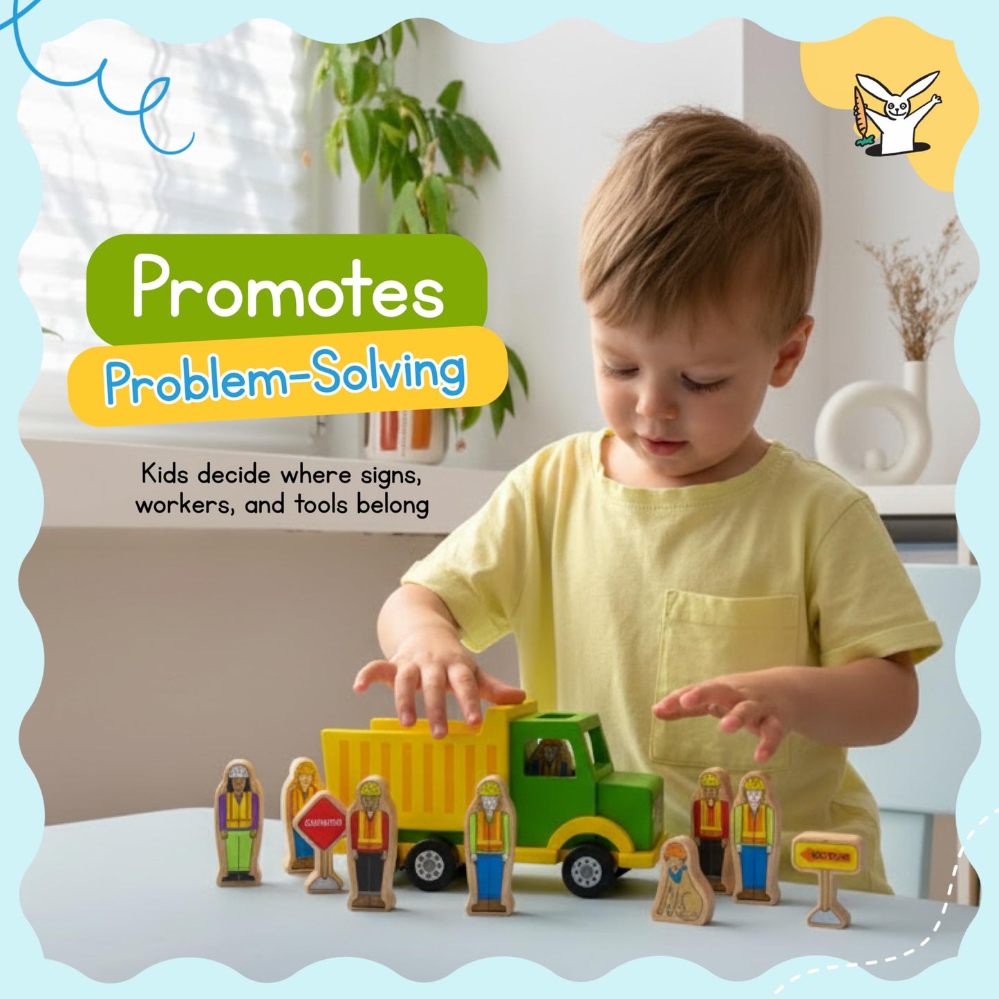 Jack Rabbit Creations- Construction Crew Magnetic Truck- 8 Piece Wooden Playset- Includes Dump Truck, Traffic Signs, Dog and Construction Workers-Motor Skills Toy- Toddlers 3+