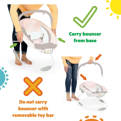 Bright Starts Portable Baby Bouncer Soothing Vibrations Infant Seat with Removable-Toy-Bar, 0-6 Months 6-20 lbs (Playful Pinwheels)
