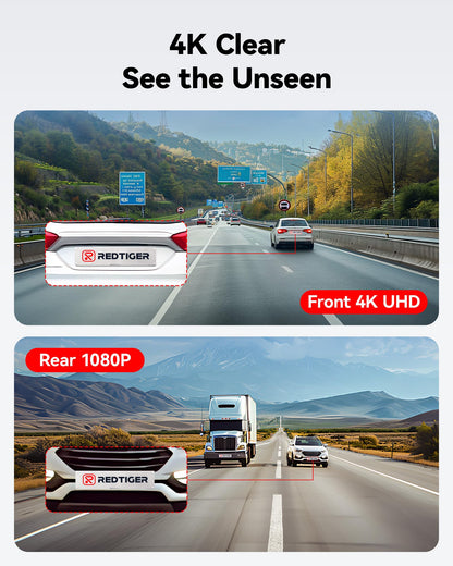 REDTIGER Dash Cam Front Rear, 4K/2.5K Full HD Dash Camera for Cars, Included 32GB Card, Built-in Wi-Fi GPS, APP Control, 3.18" IPS Screen, Night Vision, Wide Angle, WDR, 24H Parking Mode(F7NP)