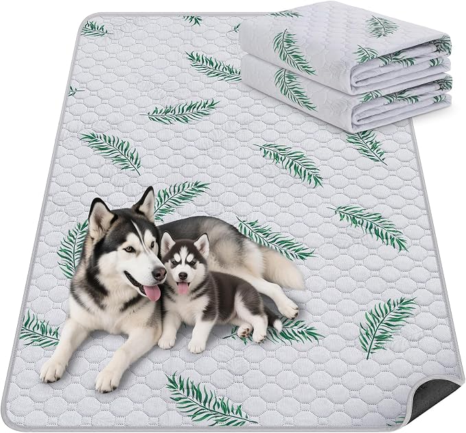 WanpeeGoo Washable Pee Pads for Dogs, 2Pack Reusable Puppy Pads, Super Absorbent & Leakproof Dog Pads, Anti-Slip Dog Pee Pads for Puppy Training & Incontinence, Leaf Pattern 32"x52"