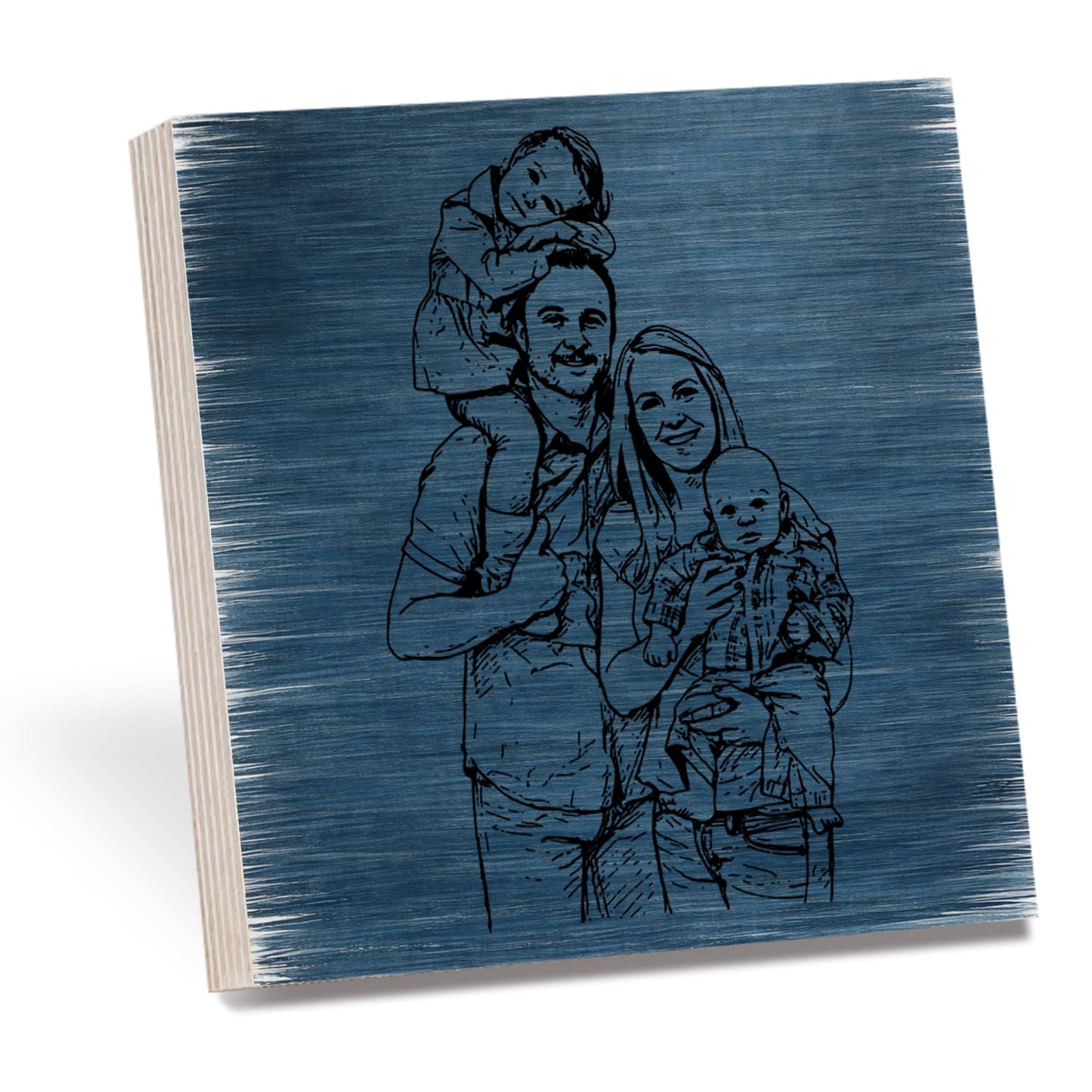 Personalized Sketch Photo Wooden Block Sign, Custom Hand Drawn Family Portrait from Photo, Meaningful Keepsake Shelf Sitter Home Decor Gift for Parents Grandparents