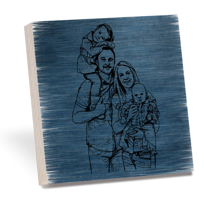 Personalized Sketch Photo Wooden Block Sign, Custom Hand Drawn Family Portrait from Photo, Meaningful Keepsake Shelf Sitter Home Decor Gift for Parents Grandparents