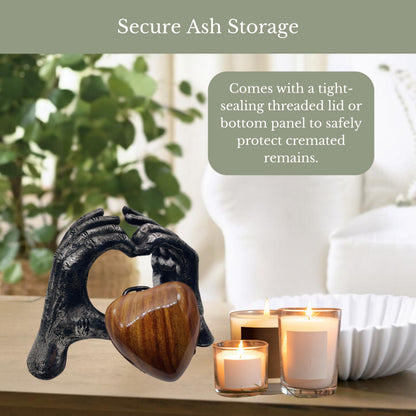 ZAHANAARA Wooden Heart Urn for Ashes Adult Male & Female |Handcrafted Memorial Box for Funeral|Memorial Gifts, Ashes Keepsake | Aluminum Cremation Urns|Unique Tribute in Hands Design - Silver, 3 cu in