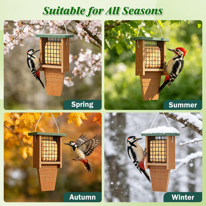 Gtongoko Recycled Plastic Suet Bird Feeder for Outside Hanging, Woodpecker Suet Feeder with Tail Prop, Hanging Suet Holder Birdfeeders, 1 Pack, Green