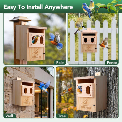 Bird Houses for Outside, Durable Birdhouse with Dual Entrances, Weatherproof & Perfect for Bluebirds, Wrens, Finches & Swallows(Assembly Required)