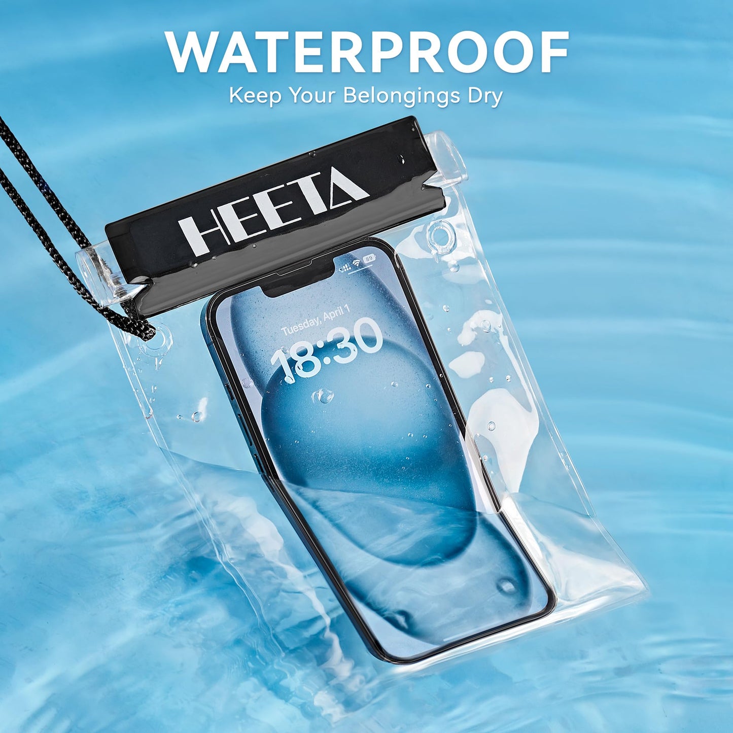 HEETA 5-Pack Clear Waterproof Dry Bag, Water Tight Cases Pouch Dry Bags for Camera Mobile Phone Maps, Kayaking Boating Document Holder (Black)