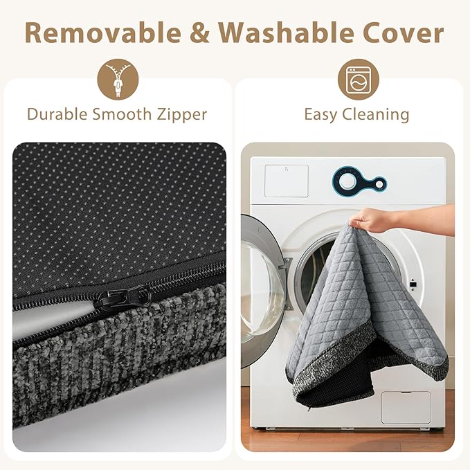 JOEJOY XL Dog Beds Large Sized Dog, Orthopedic Big Dogs Crate Bed with Washable Removable Cover, Extra Thick Egg-Crate Memory Foam Pet Beds up to 80 lbs, Light Grey, 41"x27"