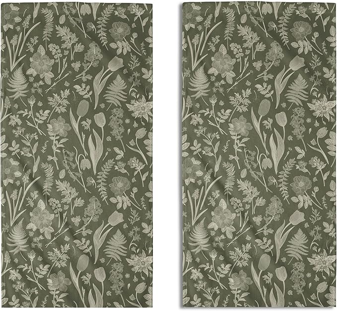 Sage Green Spring Floral Hand Towels