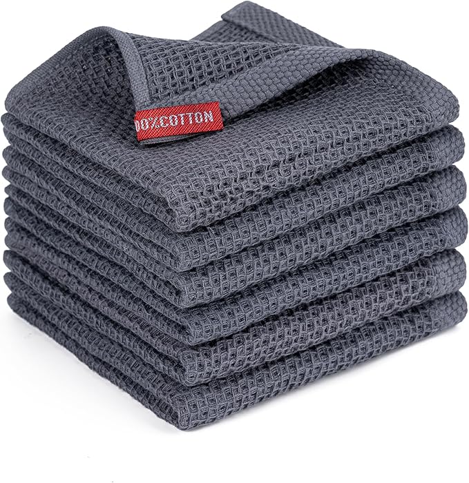 BOOMIBOO Kitchen Towels 6-Pack Kitchen Dish Cloths, 100% Cotton Towels Waffle