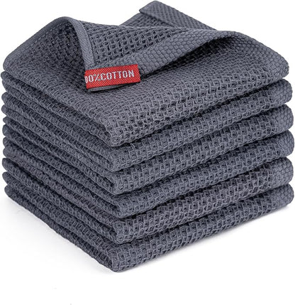 BOOMIBOO Kitchen Towels 6-Pack Kitchen Dish Cloths, 100% Cotton Towels Waffle