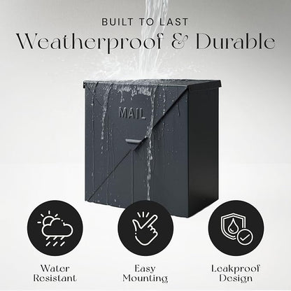 NACH Chicago Extra Large Mailbox, Rust Resistant Large Mailboxes for Outside Wall Mount, Metal Mailbox, Wall Mount Mailbox, Extra Large Capacity Mailbox, 12x12x4.8 inches, Black Mailbox, MB-6301BLK