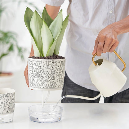 XKYQSY 3 Pack 4.3+5.5+6.3 Inch Self Watering Pots Set, Self Watering Planter with Reservoir and Wick Rope for Indoor/Outdoor Plants, Modern Houseplants Pots for African Violets,Cactus,Herbs,Succulents