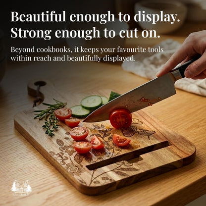 ULLAHOLM Wooden Cookbook Stand for Kitchen Counter - Reversible Recipe Book Holder with Cooking Measurement Conversion Card - Gift-Ready Adjustable Tablet Cookbook Holder Stand - 13.7"x8.2"