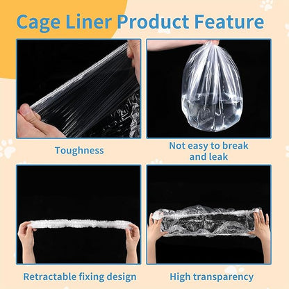 Disposable Cage Liner Bags (100-Pack) – 19'' X 11'' Clear Plastic Rabbit Cage Liners, Leak-Proof Toilet Film for Bunny, Guinea Pig, Hamster, Hedgehog & Small Animals – Universal Crate Tray Covers for