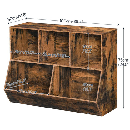HOOBRO Kids Bookshelf, Bookcase Footboard, Toy Storage Cubby, Children's Toy Shelf, 39.4" L Toy Storage Cabinet, Fit for Children's Room, Playroom, Hallway, Kindergarten, Rustic Brown BF132CW01