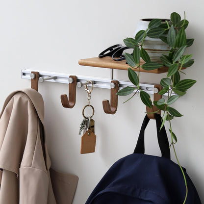 XAOHOME Wall Mounted Coat Rack with Shelf, Modular Entryway Hooks Organizer, Adjustable Aluminum Rail with Wooden Hooks, Expandable Storage for Entryway, Hallway, Mudroom