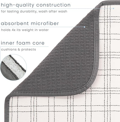 S&T INC. Dish Drying Mat, 16” x 18”, Absorbent Microfiber Kitchen Counter Mat, Dish Drying Pad for Dishes, Utensils, Pots and Pans, Large, Stitched Plaid