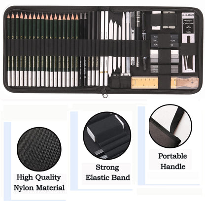 KALOUR 54-Pack Sketch Drawing Pencils Kit with Sketchbook,Include Graphite,Charcoal Pencils and Artists Tools,Pro Art Drawing Supplies for Adults Beginners,ideal for Sketching Shading