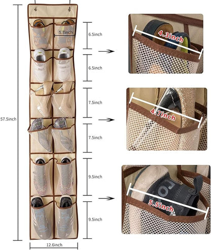 KEEPJOY Over The Door Shoe Organizer, Hanging Shoe Organizer 12 Mesh Pockets