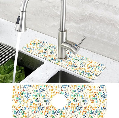 Abstract Watercolor Leaves Sink Faucet Absorbing Mat Sink Splash Guard Faucet