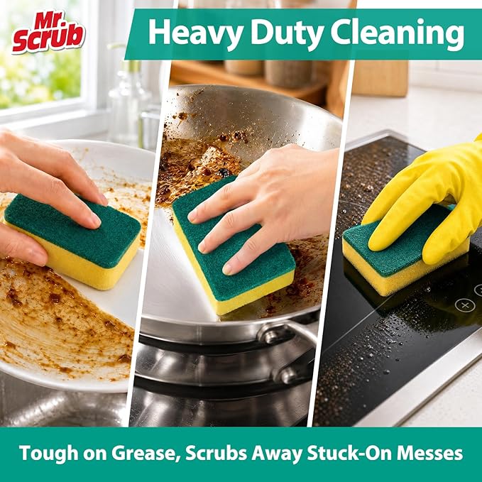 Mr. Scrub Sponges Kitchen Scrub Dish Sponge Scouring Pad, 48 Pack Cleaning Brush Scrubber Supplies for Soap, Dishwashing Dinnerware Sets Pan Pot Towels Cloth Rags Holder Glass Dishwasher Sink Bathroom