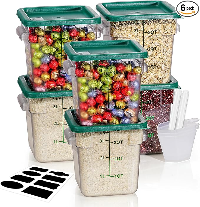 4QT NSF Food Storage Containers: 6 PCS Commercial Clear Food Storage Containers