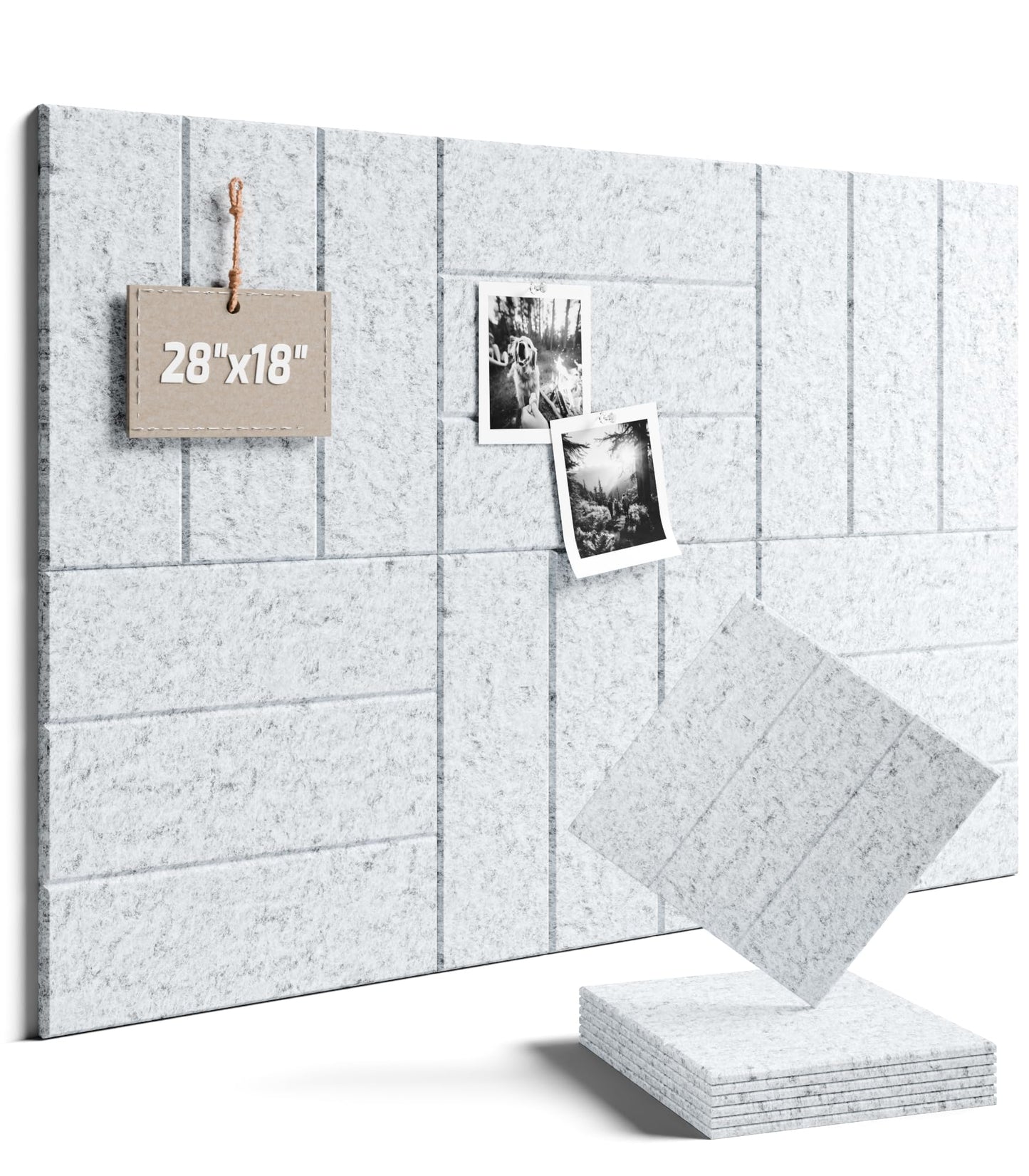 Felt Bulletin Board Tiles -28"x18" with 40 Adhesive Tabs, Cork Board Alternative for Office Decor, Push Pin Board Wall Organizer 6-Pack (Silvery Gray)