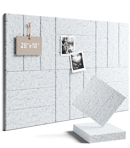 Felt Bulletin Board Tiles -28"x18" with 40 Adhesive Tabs, Cork Board Alternative for Office Decor, Push Pin Board Wall Organizer 6-Pack (Silvery Gray)