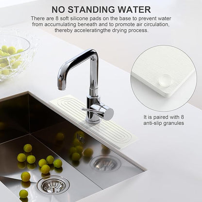 Faucet Mat for Kitchen Sink, Diatomite Fast Drying Stone Sink Tray, Super