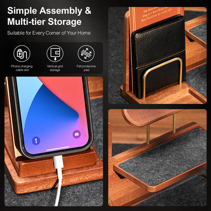 UPERGO Fathers Day Gift for Dad, Wooden Nightstand Organizer Stand, Valet Tray EDC Caddy for Men, Desktop & Tabletop Home Decor – Phone Wallet Keys Watch Holder with Elegant Gift Box