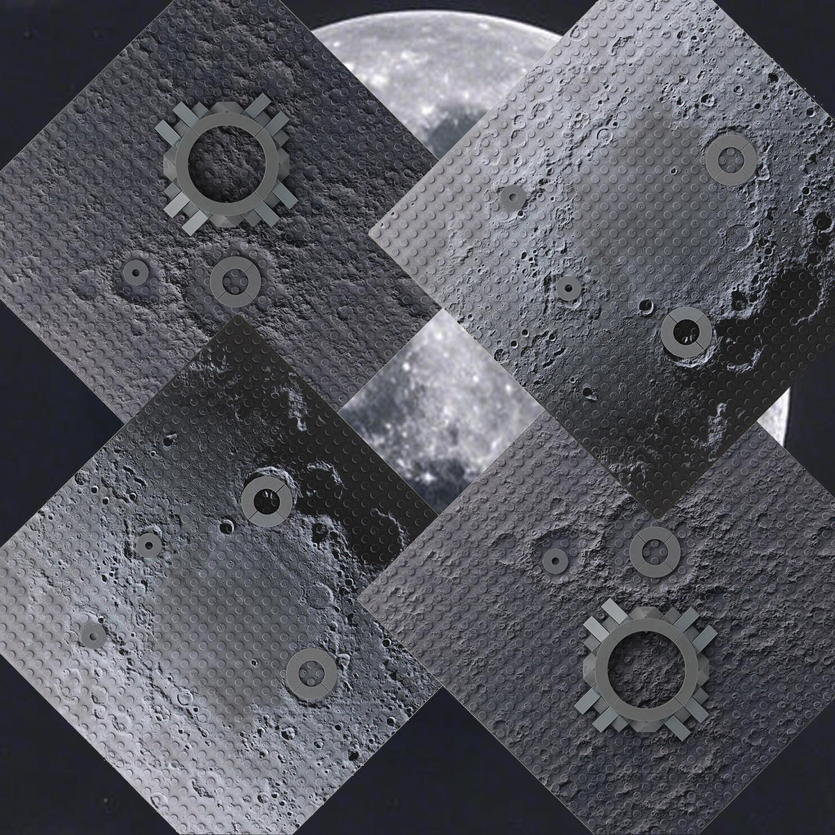 Feleph Space Moon Baseplate 10x10 inches Classic Building Blocks Base Plate Gray Compatible with Major Brands - 4PCS