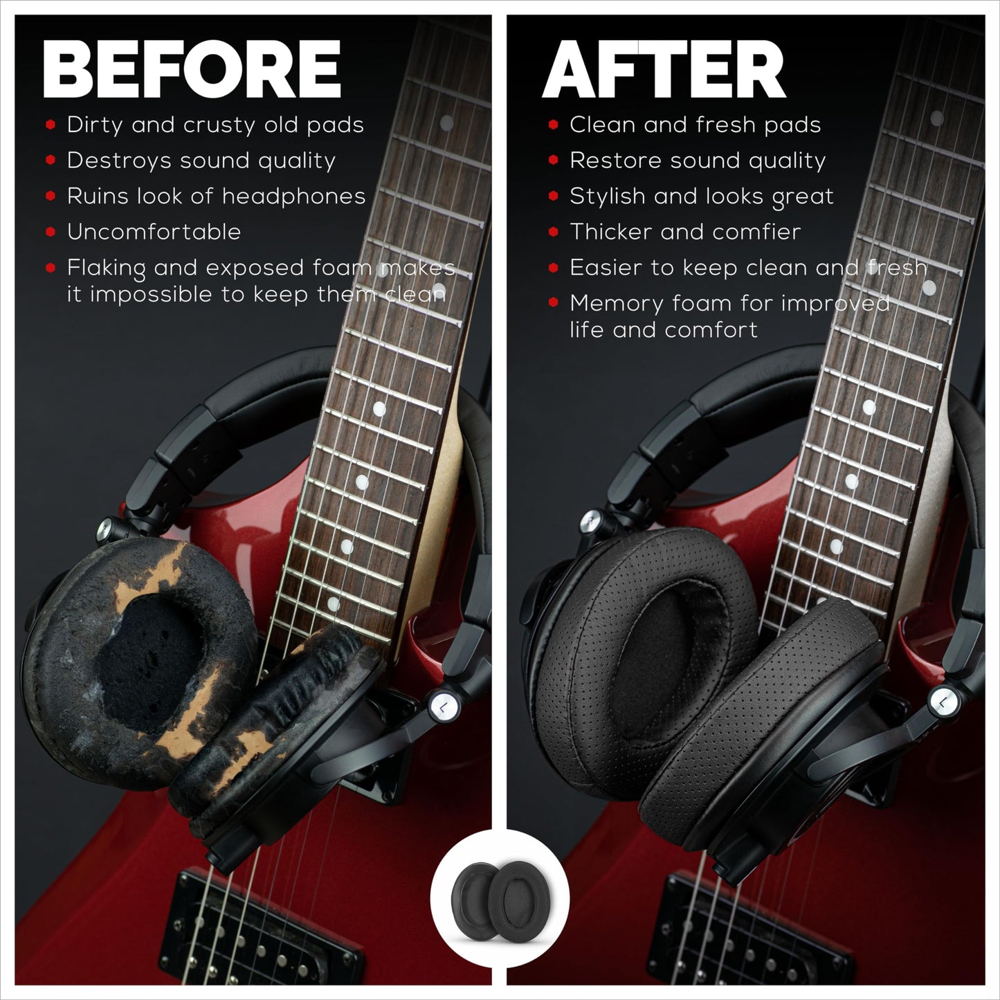 Brainwavz Perforated Thick Memory Foam Ear Pads for ATH M50X, M40X, Steelseries Arctis, HyperX Cloud & Alpha, Logitich G Pro & Many More Headphones, Black