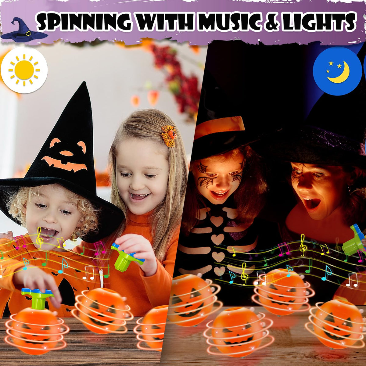 Halloween Treats Non Candy for Kids 6 Pack, Wind Up Pumpkin Spinning Tops Toys Gifts for Toddlers, Halloween Boo Basket Bucket Goodie Bag Stuffer School Party Favors Prizes Trinket for Boys Girls