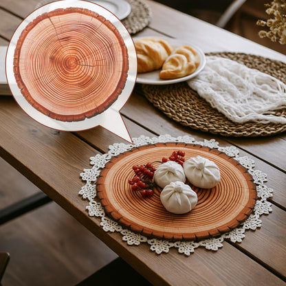 Remerry Leather Wooden Slice Placemats Set of 6, 13.8'' Round Rustic Charger Plates Wood Slices Place Mats Farmhouse Table Mats for Wedding Table Decoration Kitchen Dining Waterproof