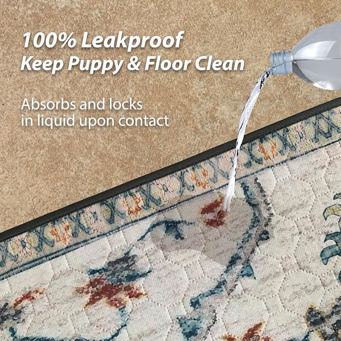 nunubaby Washable Pee Pads for Dogs, Stylish, Non-Slip and Leak-Proof Pee Pads. Reusable Potty Pads for Dogs for Crates and Floors.(Beige/Floral, 48" x48" )