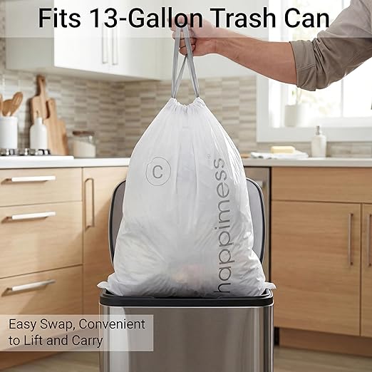 happimess HPM3000C-WHITE 13.2 Gallon Kitchen Drawstring Trash Bags, Trash Can