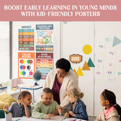 Decorably 20 Boho Learning Posters for Kids Ages 3-5, 11x17in Educational Matte-Laminated for Classrooms, Homeschool, School Hallways, Bulletin Boards