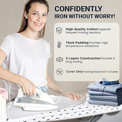 Ironing Board Cover and Pad 15"x54" Extra Thick Natural Cotton, Scorch and