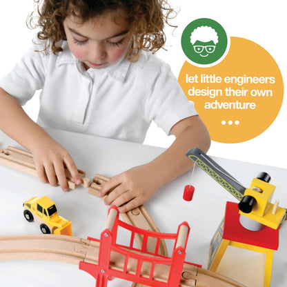 Play22 Wooden Train Set Toddler Toys - 38 Pieces Wood Train Track Set for Toddlers 3-4 Years with Crane, Bridge & Accessories