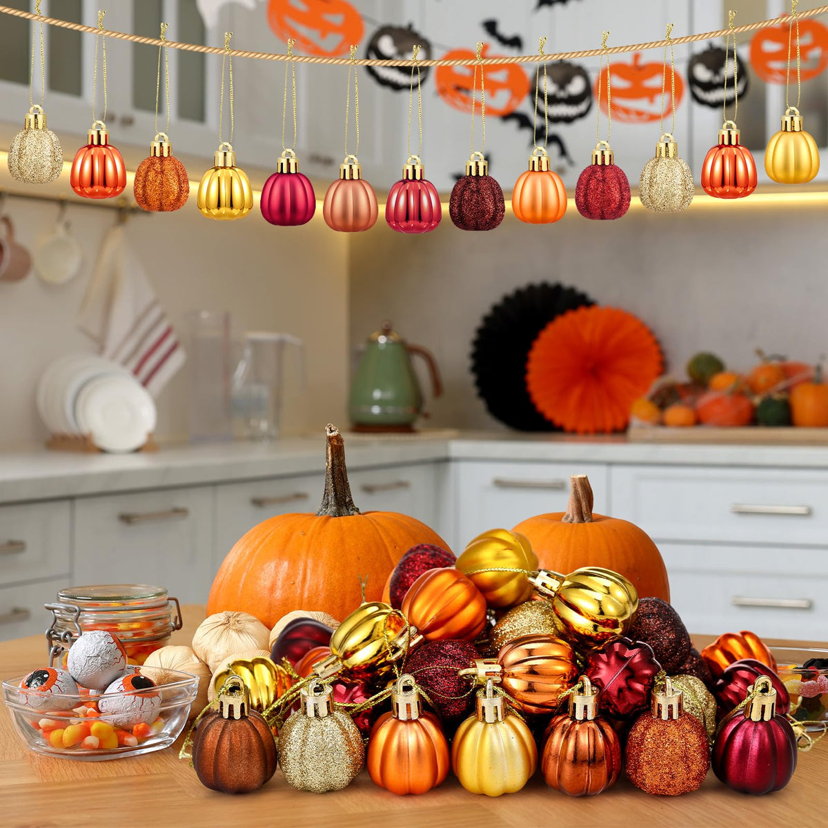 Colingmill 36 Pcs Fall Tree Ornaments Pumpkin Hanging Ornaments Thanksgiving Fall Decorations Mini Pumpkin Ball Decorations Farmhouse for Small Tree Autumn Home Halloween Party(Fresh,Yellow)
